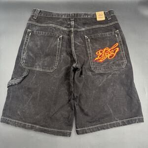 Vintage Jnco Jean Shorts Graffiti Embroidered Size 38 Black Denim Skater Y2K